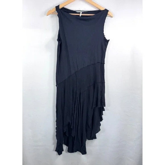 Free People Sing out loud Dress sz L Black Asymmetrical whimsigoth boho - Picture 2 of 9